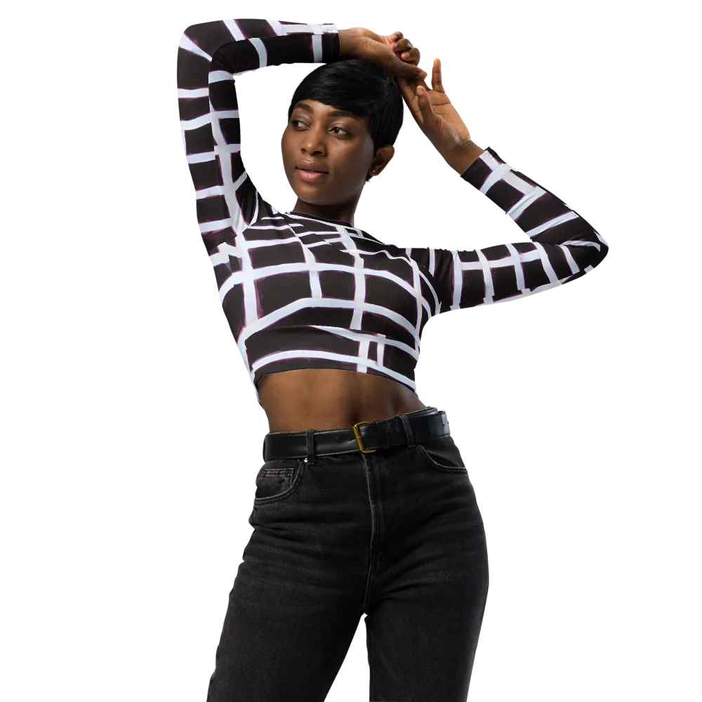 Velvet Grid on Long Sleeve Crop Top — Front