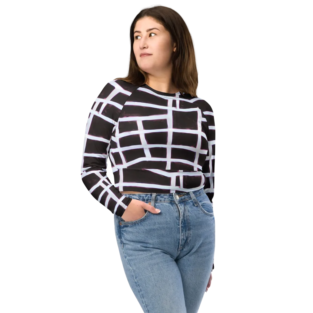Velvet Grid on Long Sleeve Crop Top — Front