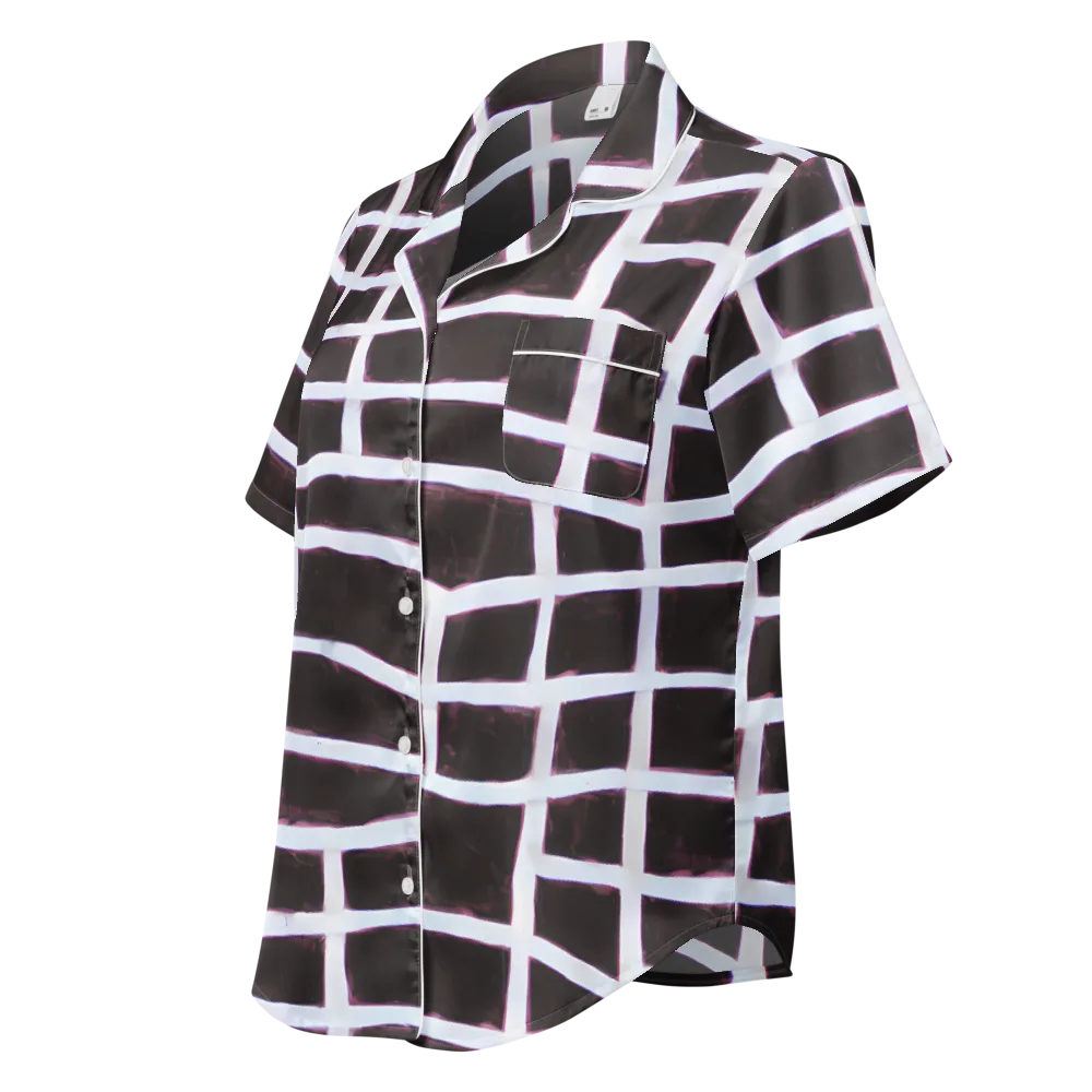 Velvet Grid on Women's Short Sleeve Pajama Top — Left Front