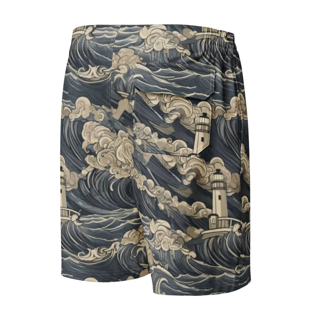 Beacon in the Swell on Men's Board Shorts — Back
