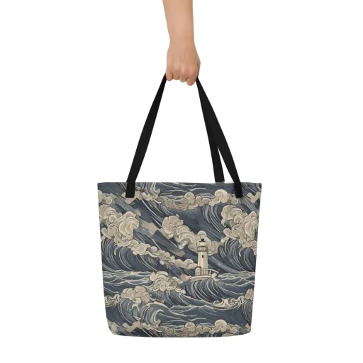 Beacon in the Swell on a Large Tote Bag W/ Pocket