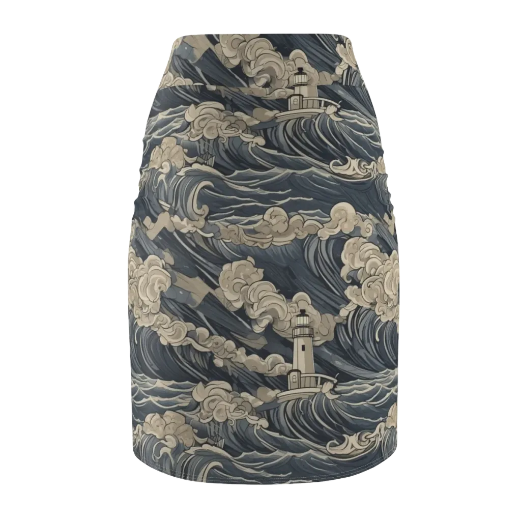 Beacon in the Swell on Pencil Skirt — Back