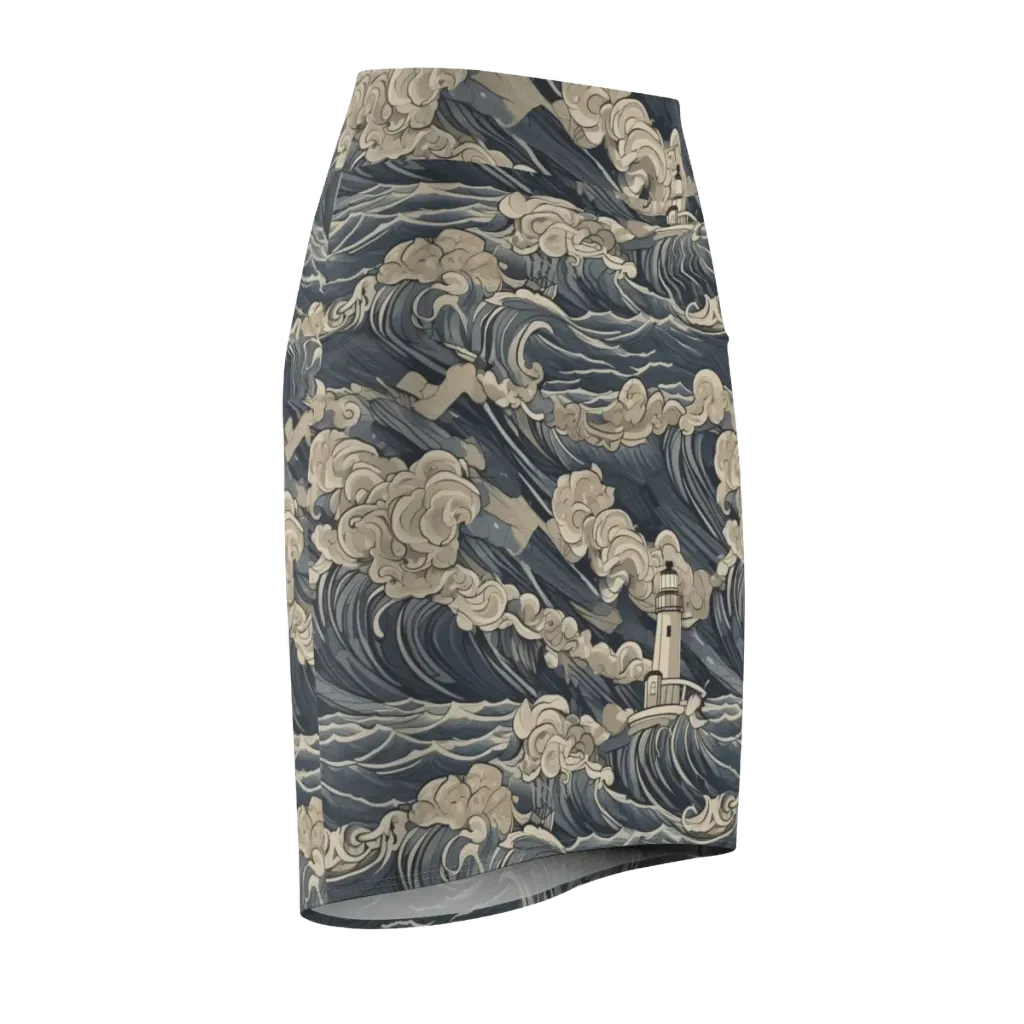 Beacon in the Swell on Pencil Skirt — Front Side