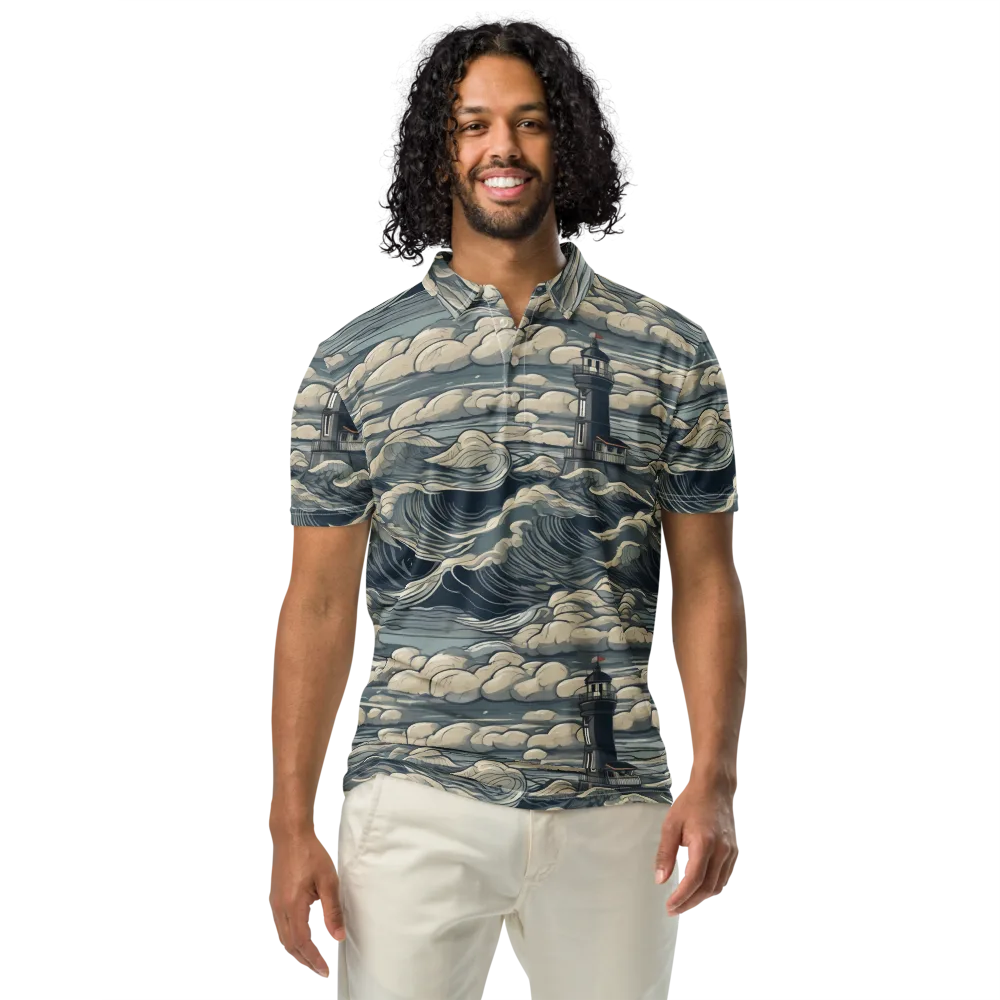 Stormwatch Lighthouse on Men's Slim Fit Polo Shirt — Front