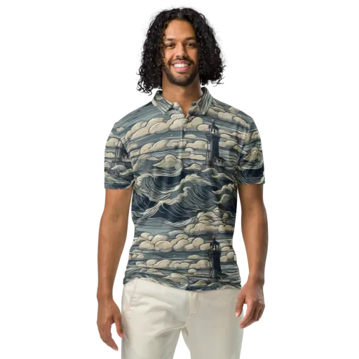Stormwatch Lighthouse on a Men's Slim Fit Polo Shirt