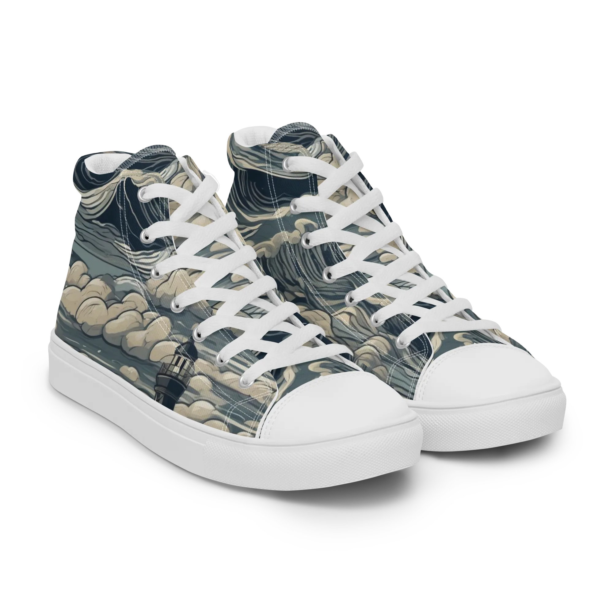 Stormwatch Lighthouse on Men's High Top Canvas Shoes — Right Front