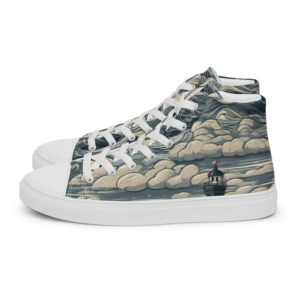 Stormwatch Lighthouse on Men's High Top Canvas Shoes — Left