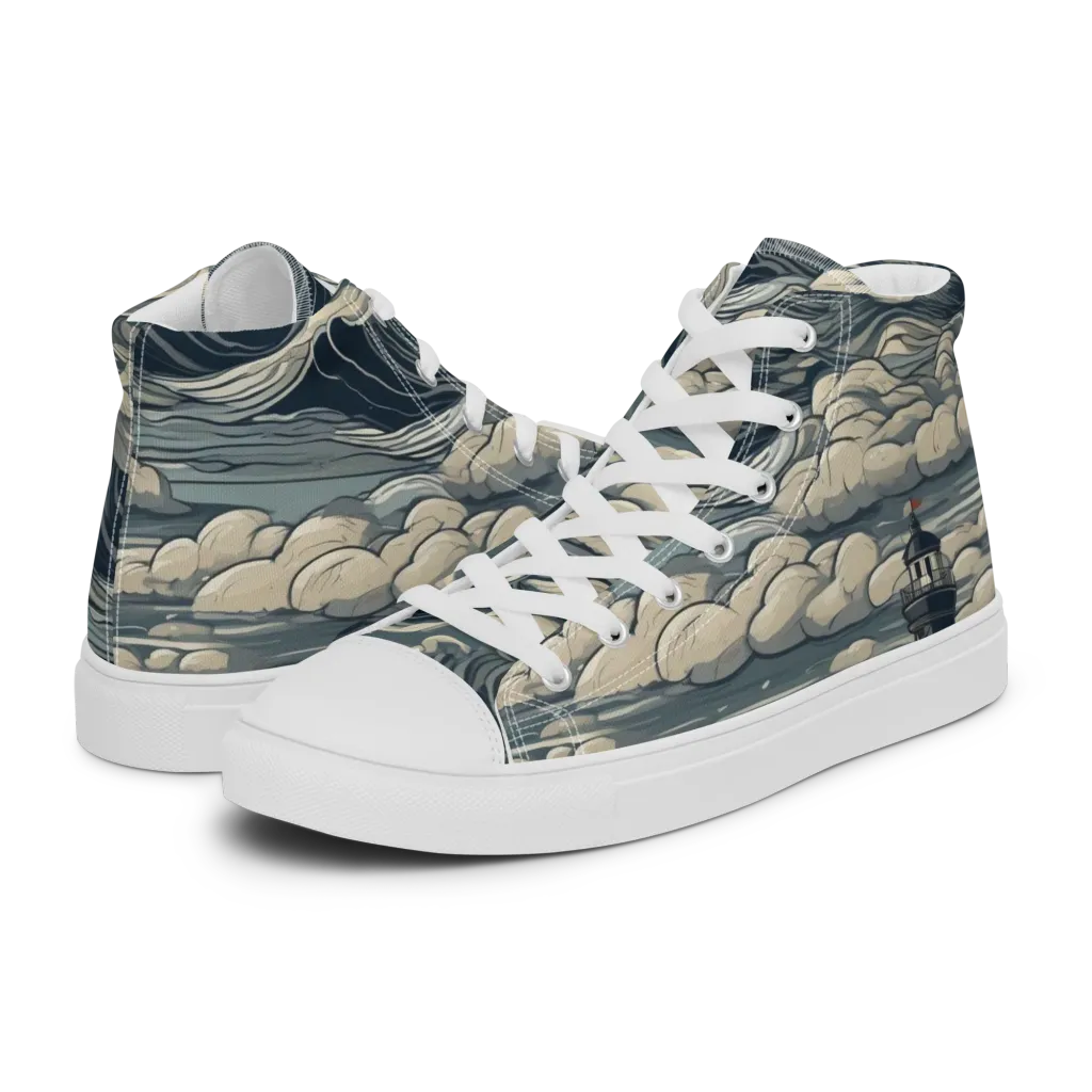 Stormwatch Lighthouse on Men's High Top Canvas Shoes — Left