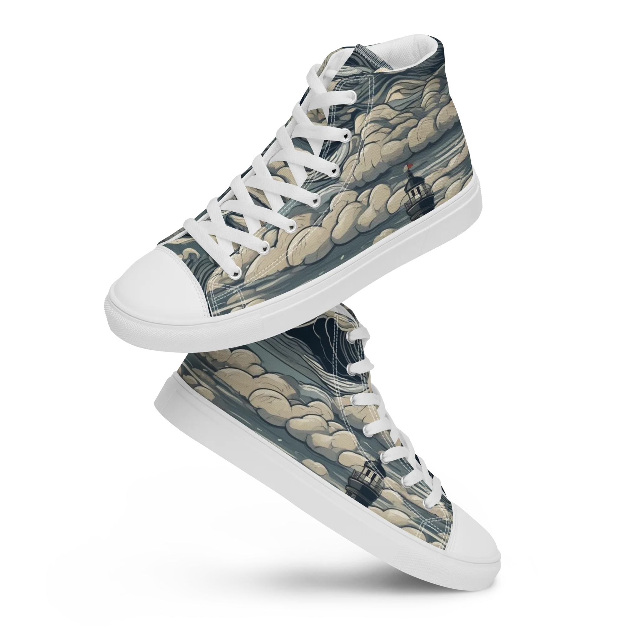 Stormwatch Lighthouse on Men's High Top Canvas Shoes — Front