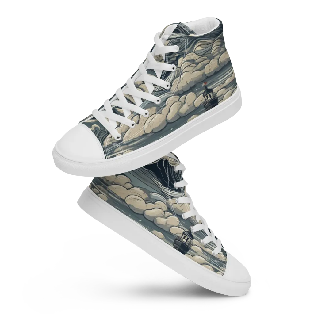 Stormwatch Lighthouse on Men's High Top Canvas Shoes — Front
