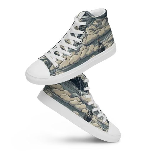 Stormwatch Lighthouse on a Men's High Top Canvas Shoes