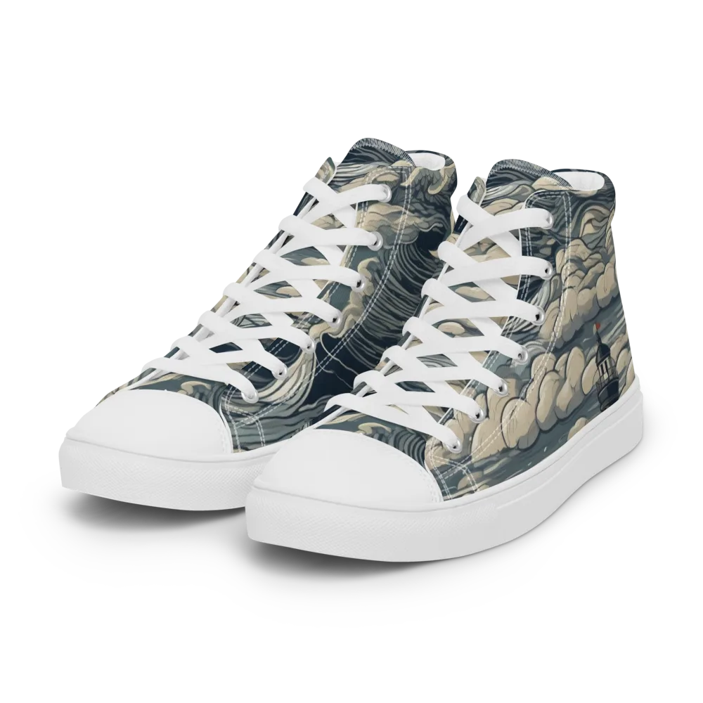 Stormwatch Lighthouse on Women's High Top Canvas Shoes — Left Front