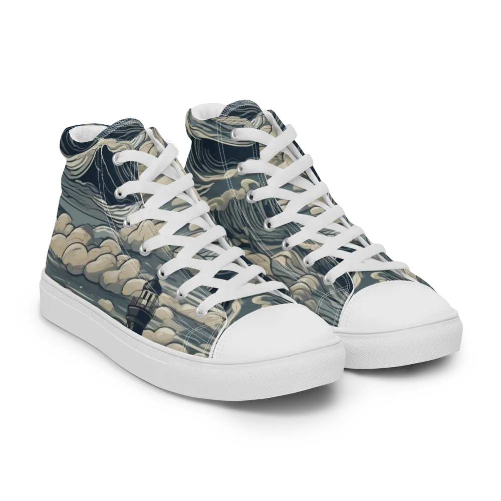 Stormwatch Lighthouse on Women's High Top Canvas Shoes — Right Front