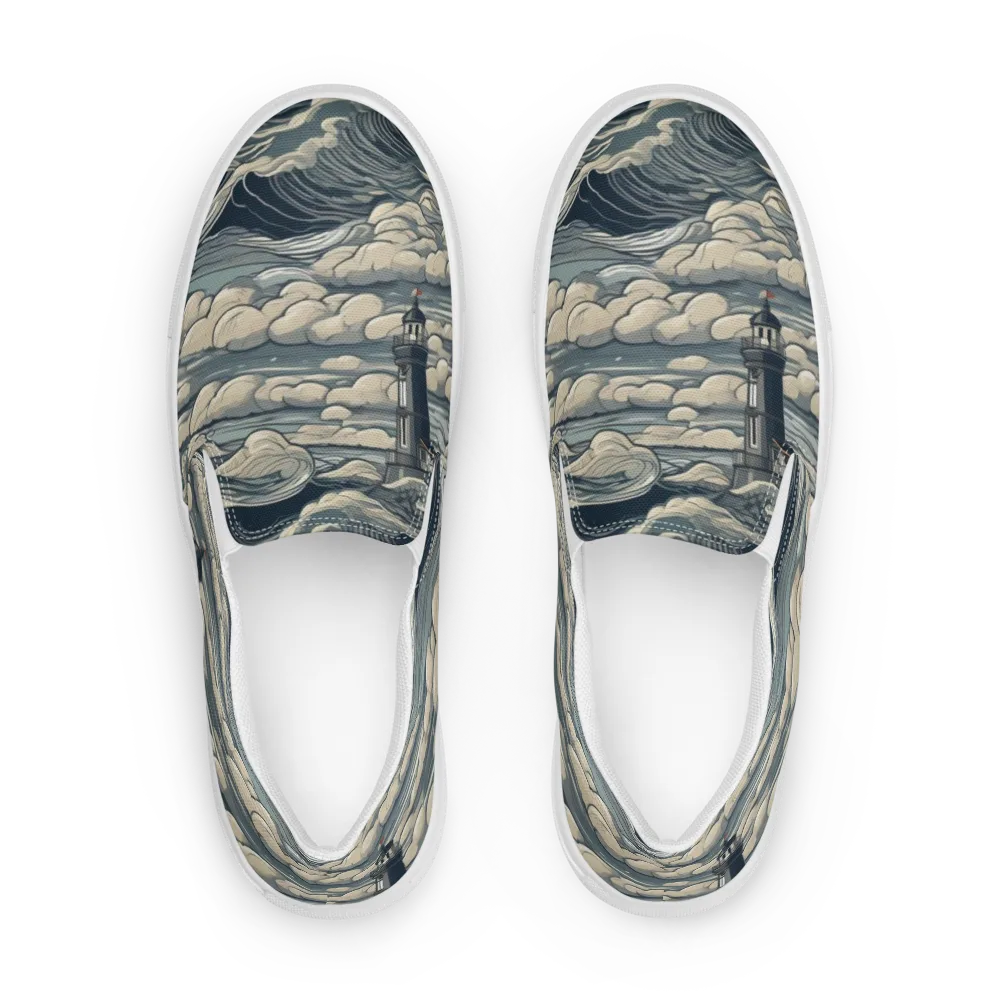 Stormwatch Lighthouse on Men's Slip-On Canvas Shoes — Front