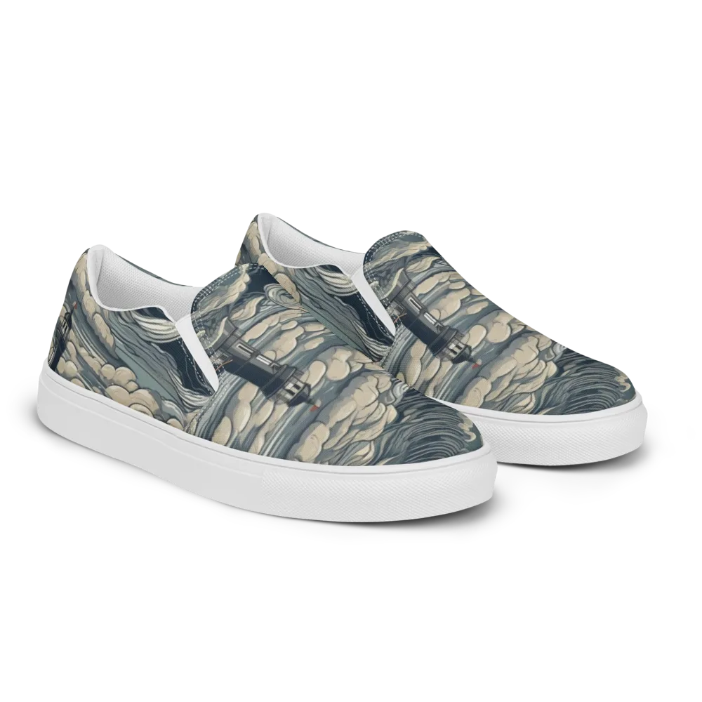 Stormwatch Lighthouse on Men's Slip-On Canvas Shoes — Right Front