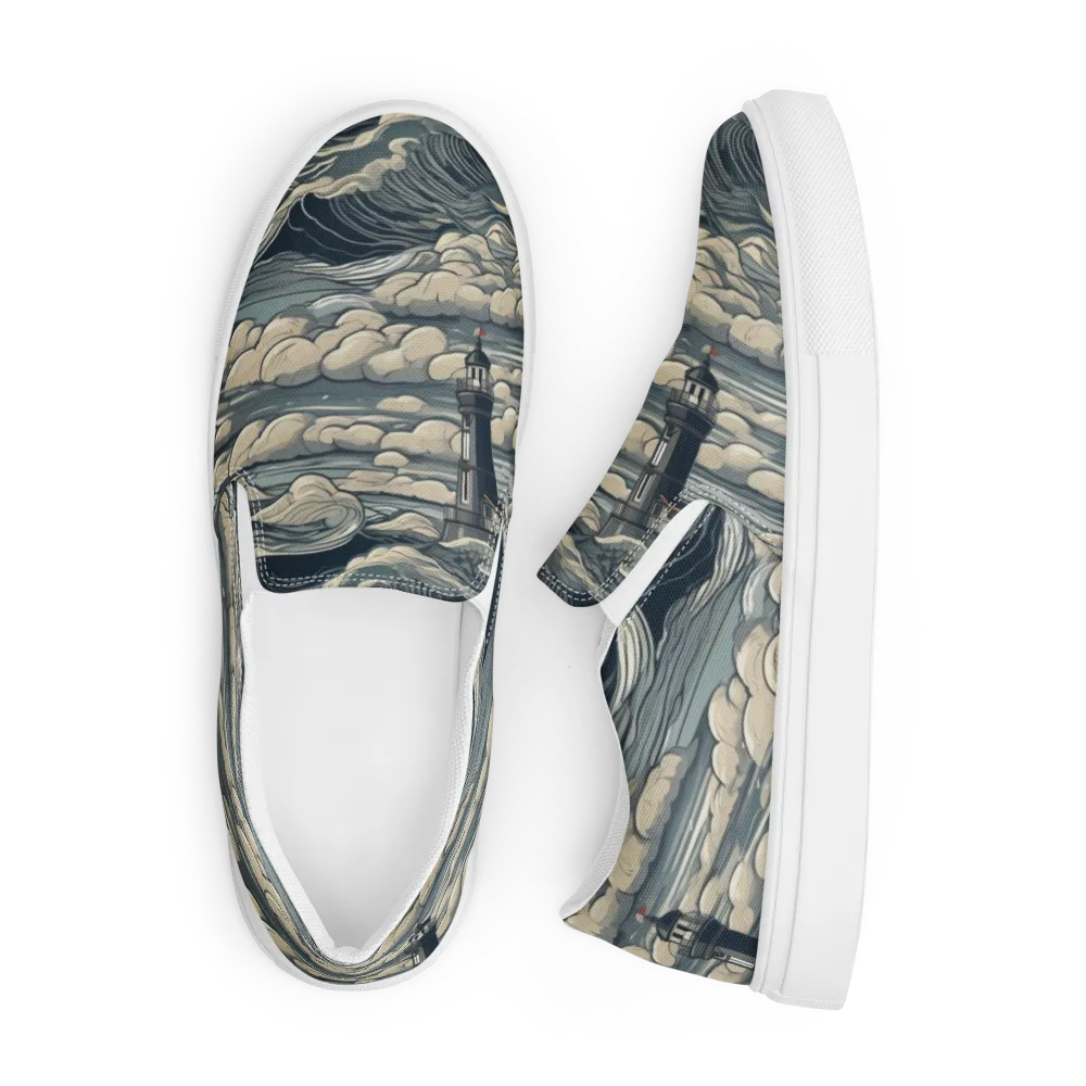 Stormwatch Lighthouse on Men's Slip-On Canvas Shoes — Front