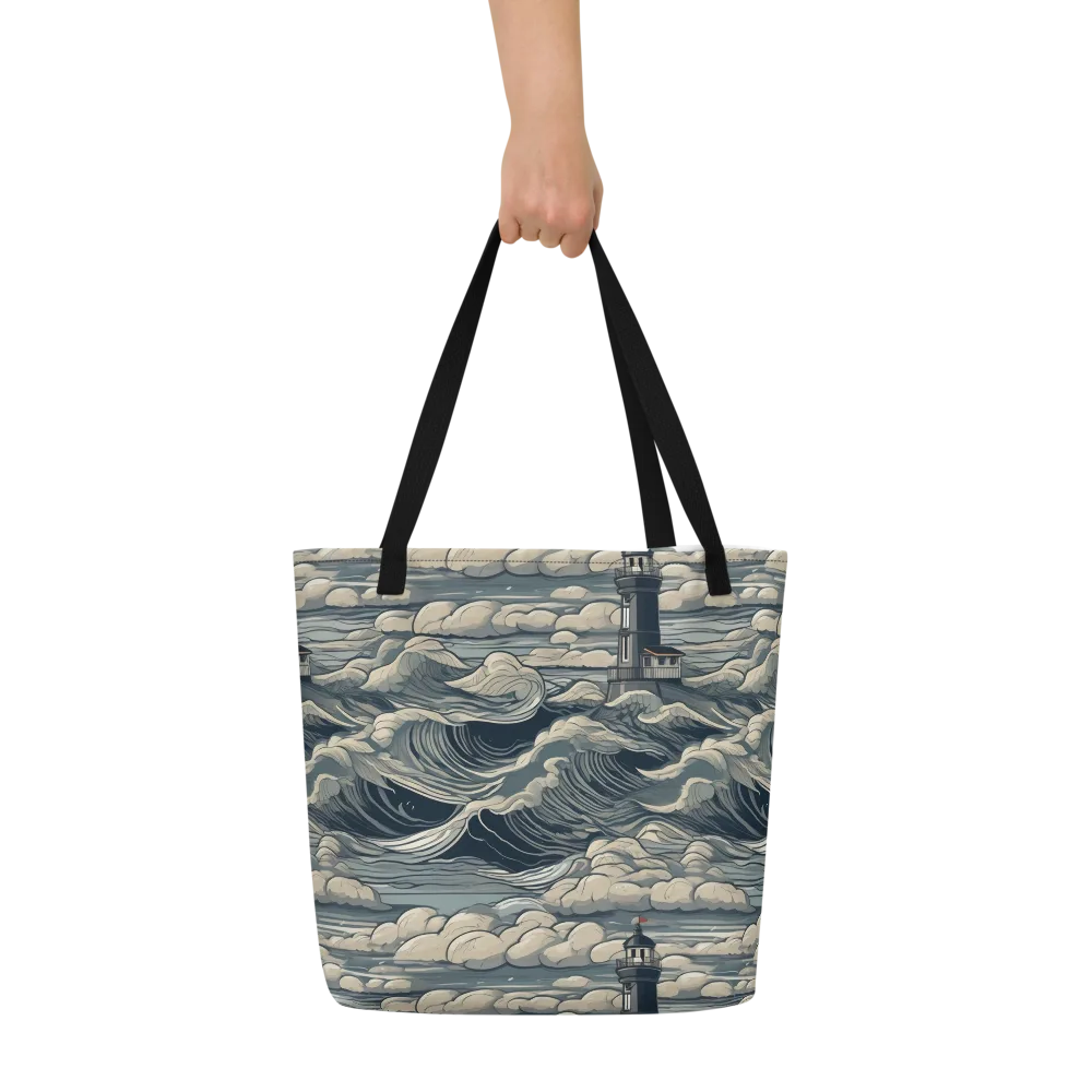 Stormwatch Lighthouse on Large Tote Bag W/ Pocket — Front