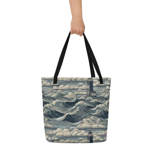 Stormwatch Lighthouse on a Large Tote Bag W/ Pocket