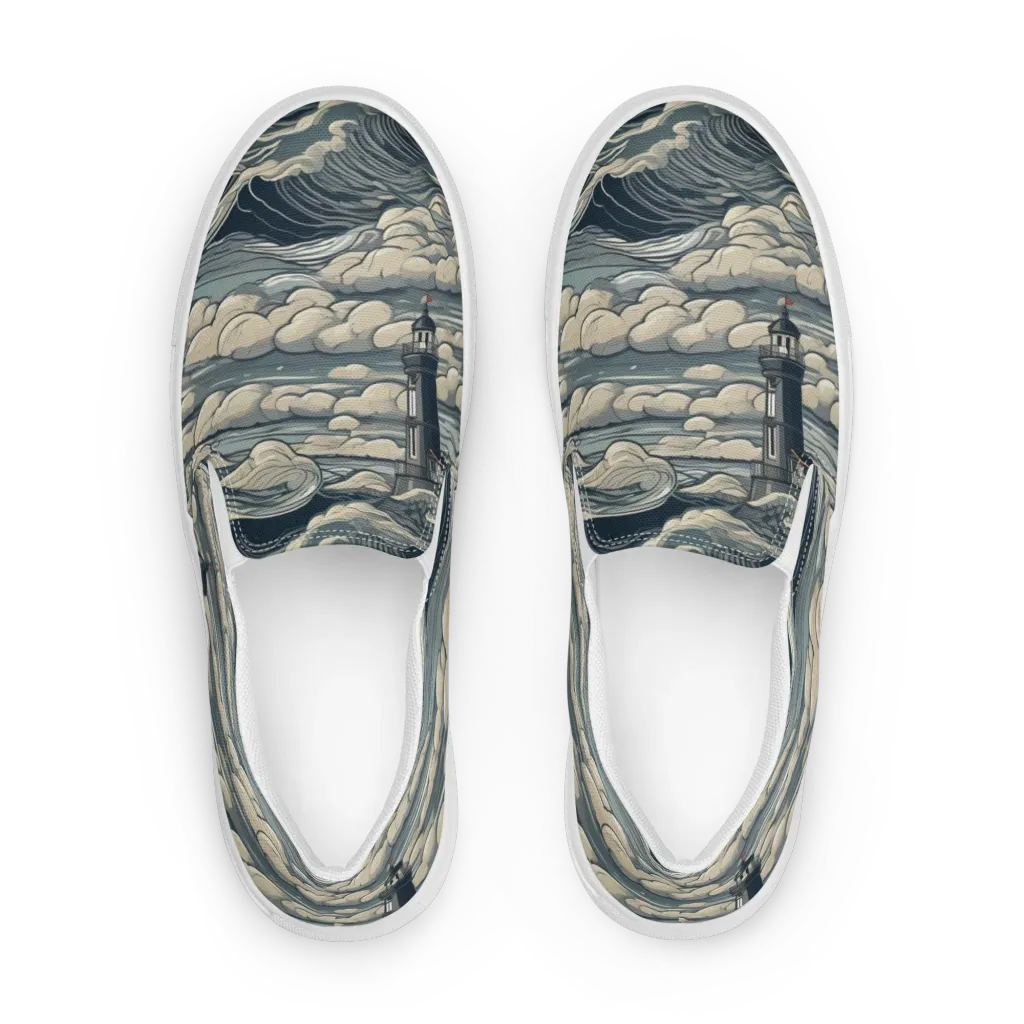 Stormwatch Lighthouse on Women's Slip-On Canvas Shoes — Front