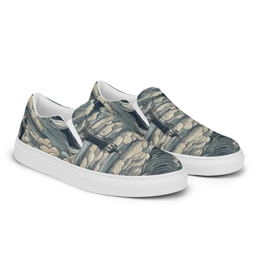 Stormwatch Lighthouse on Women's Slip-On Canvas Shoes — Right Front