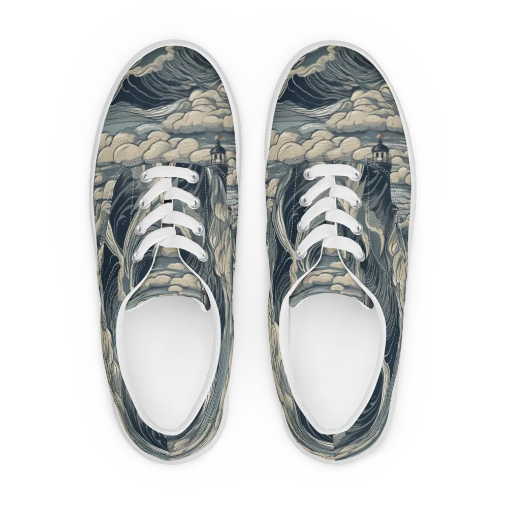 Stormwatch Lighthouse on Men's Lace-Up Canvas Shoes — Front