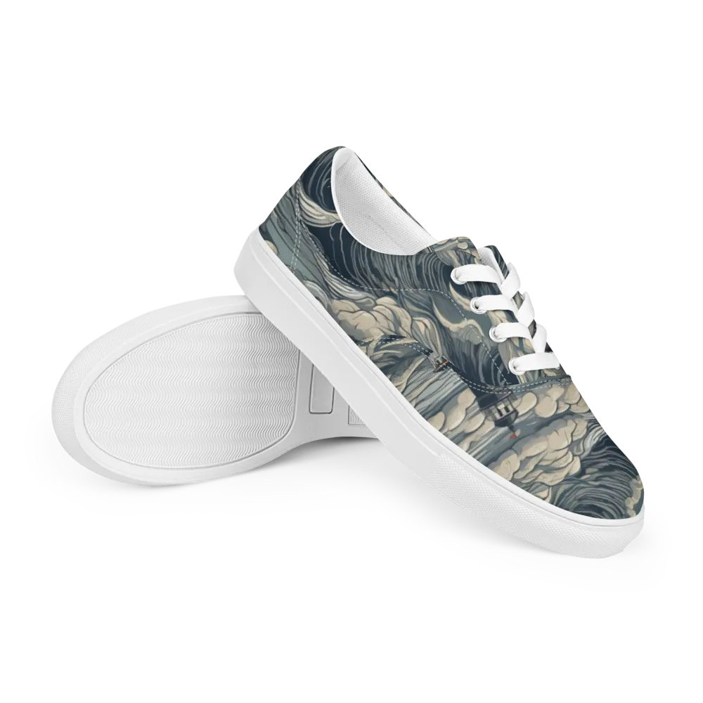 Stormwatch Lighthouse on Men's Lace-Up Canvas Shoes — Right Front