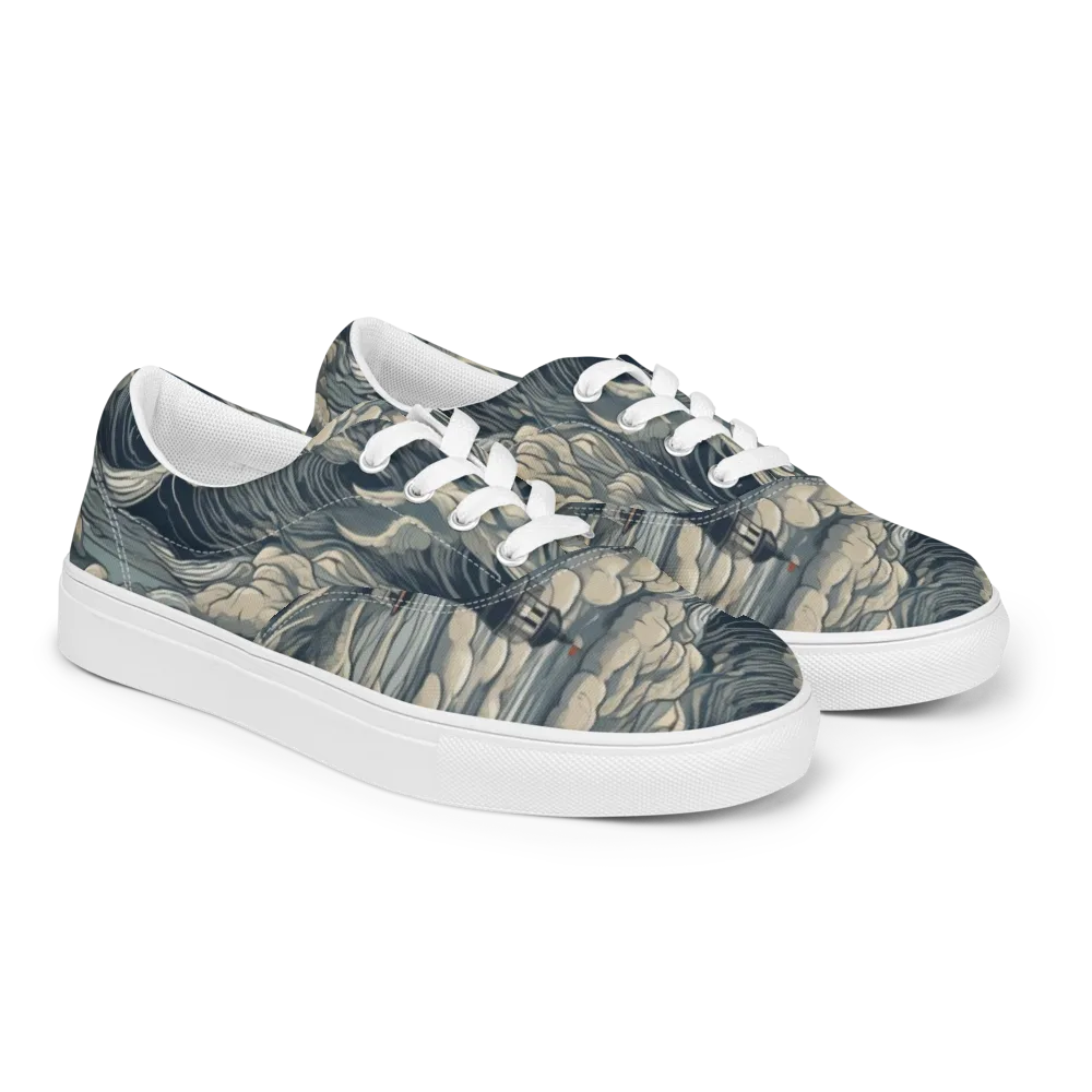Stormwatch Lighthouse on Men's Lace-Up Canvas Shoes — Right Front