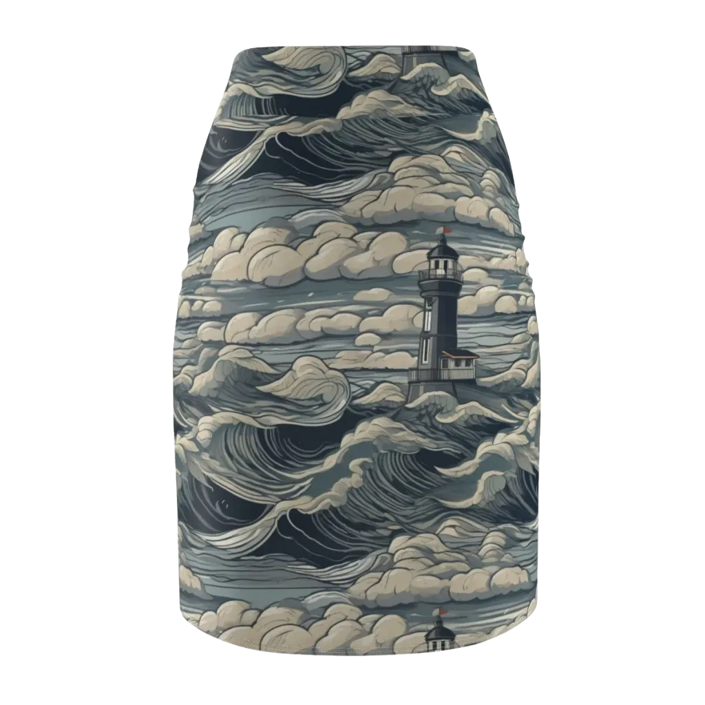 Stormwatch Lighthouse on Pencil Skirt — Back
