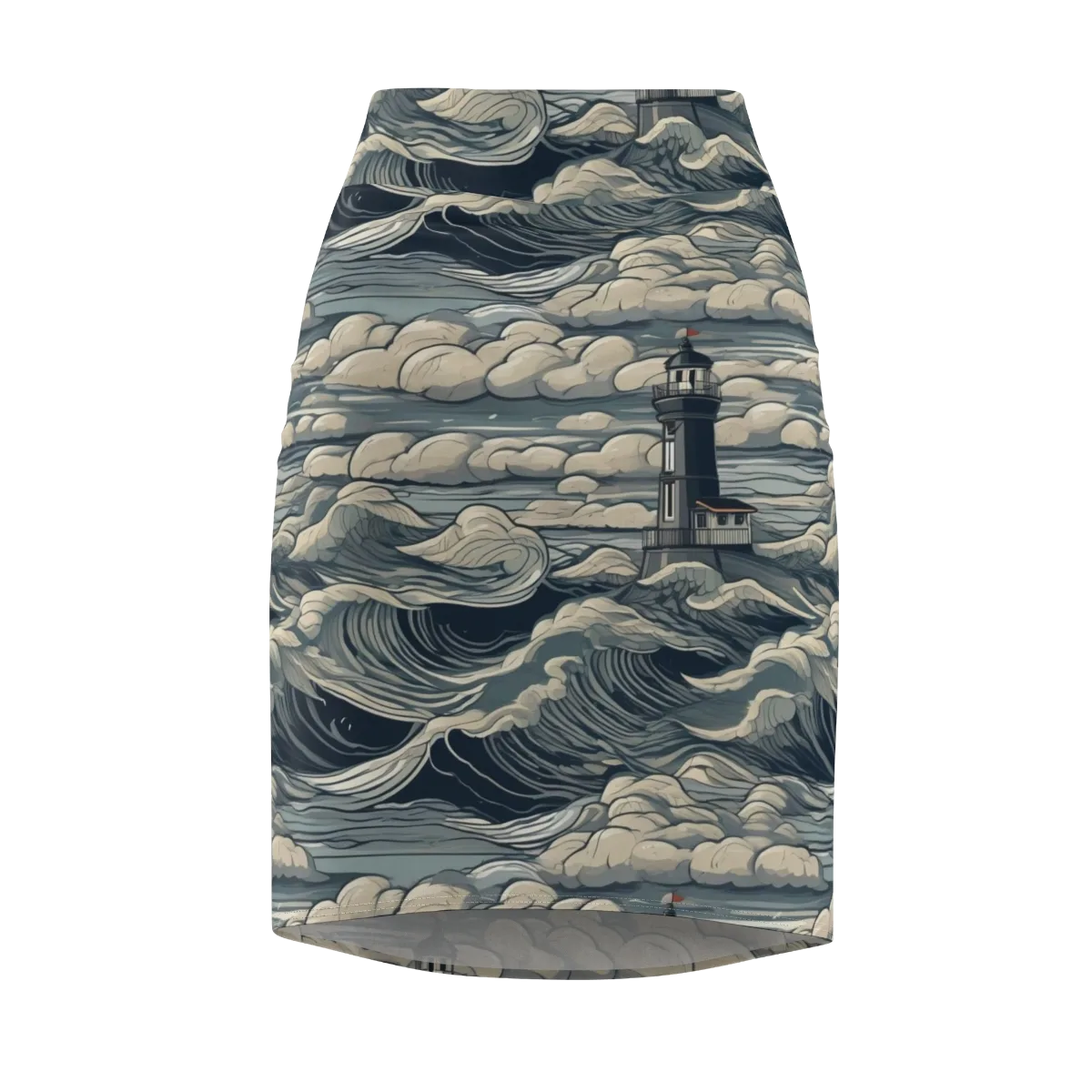 Stormwatch Lighthouse on Pencil Skirt — Front