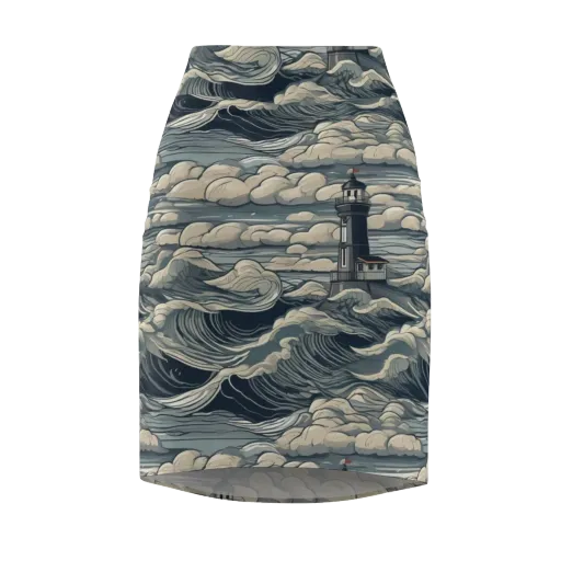 Stormwatch Lighthouse on a Pencil Skirt