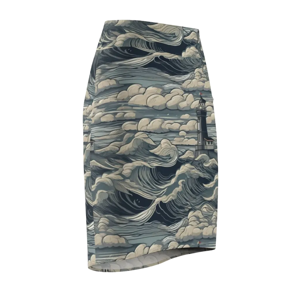 Stormwatch Lighthouse on Pencil Skirt — Front Side