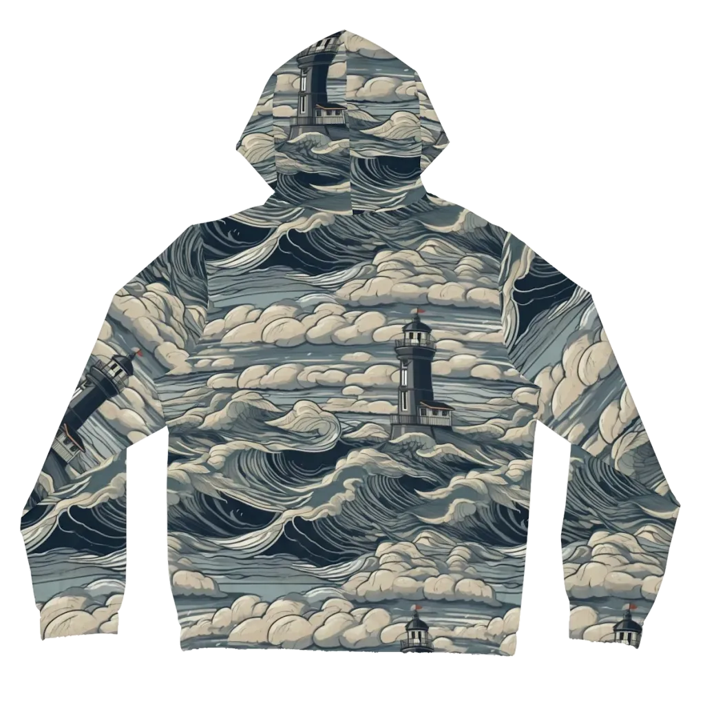 Stormwatch Lighthouse on Women's Full-Zip Hoodie — Back