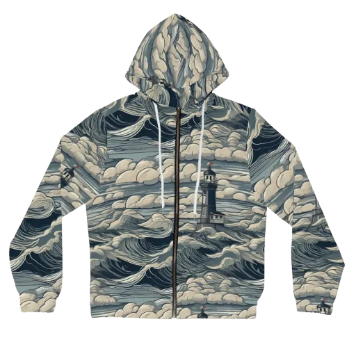 Stormwatch Lighthouse on a Women's Full-Zip Hoodie
