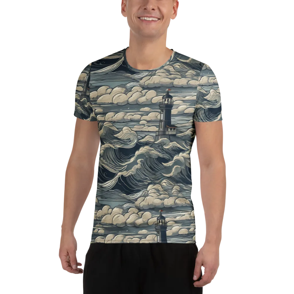 Stormwatch Lighthouse on Men's Athletic T-Shirt — Front