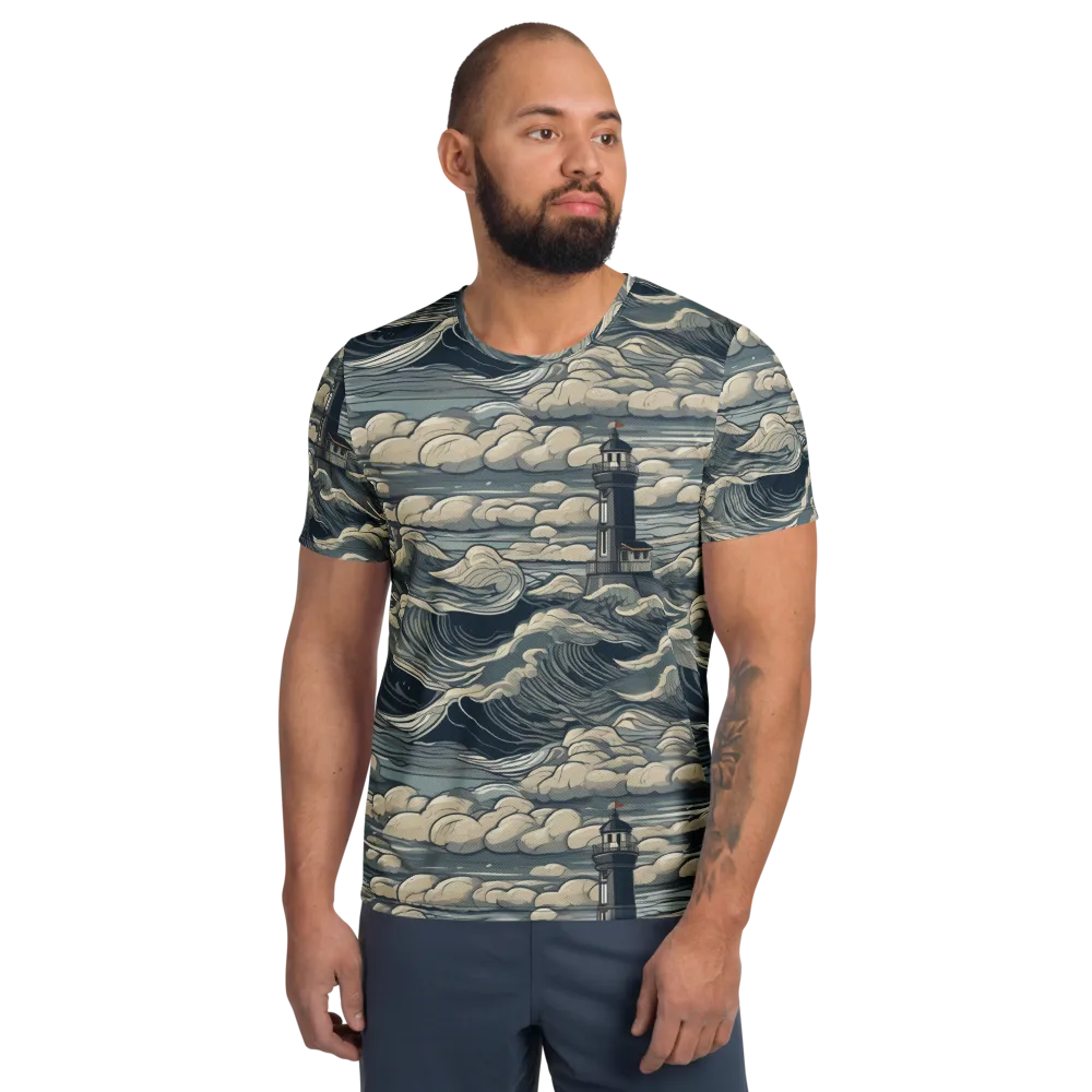 Stormwatch Lighthouse on Men's Athletic T-Shirt — Front