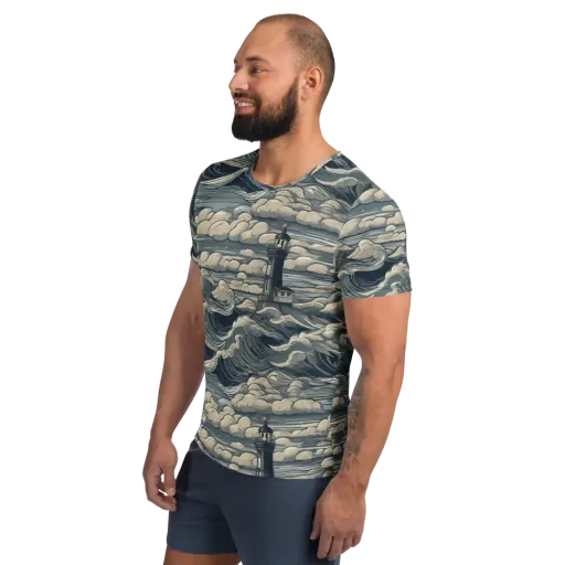 Stormwatch Lighthouse on a Men's Athletic T-Shirt
