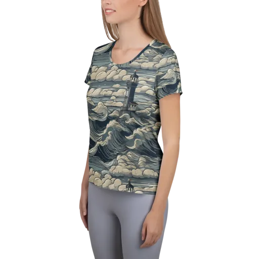 Stormwatch Lighthouse on a Women's Athletic T-Shirt