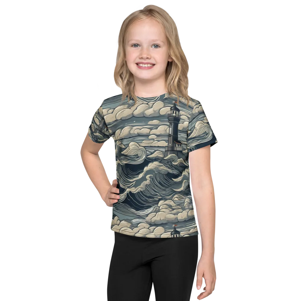 Stormwatch Lighthouse on Kids Crew Neck T-Shirt — Front