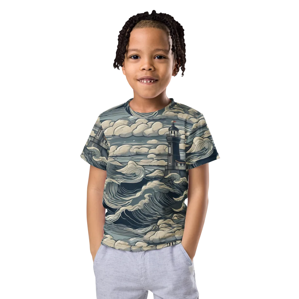 Stormwatch Lighthouse on Kids Crew Neck T-Shirt — Front