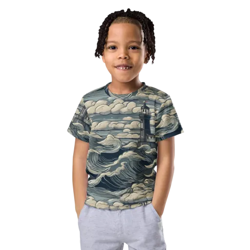 Stormwatch Lighthouse on a Kids Crew Neck T-Shirt