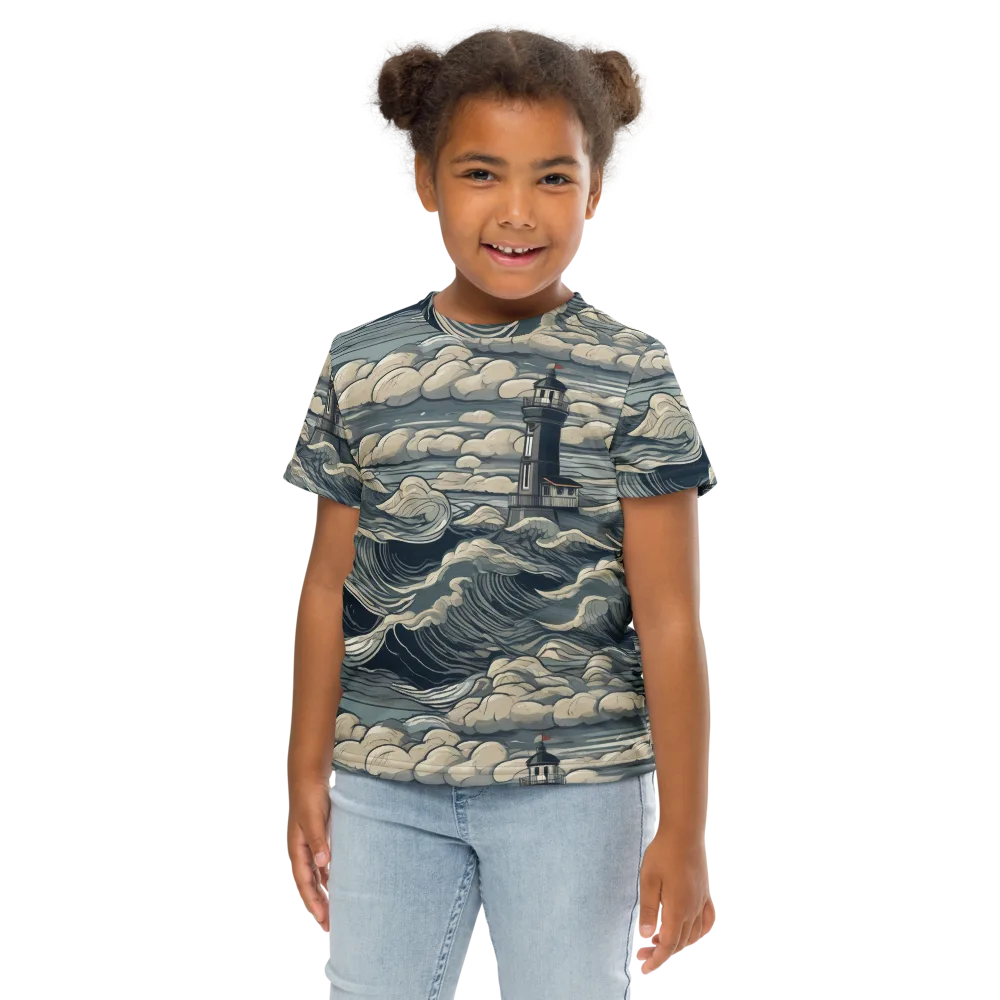 Stormwatch Lighthouse on Kids Crew Neck T-Shirt — Front