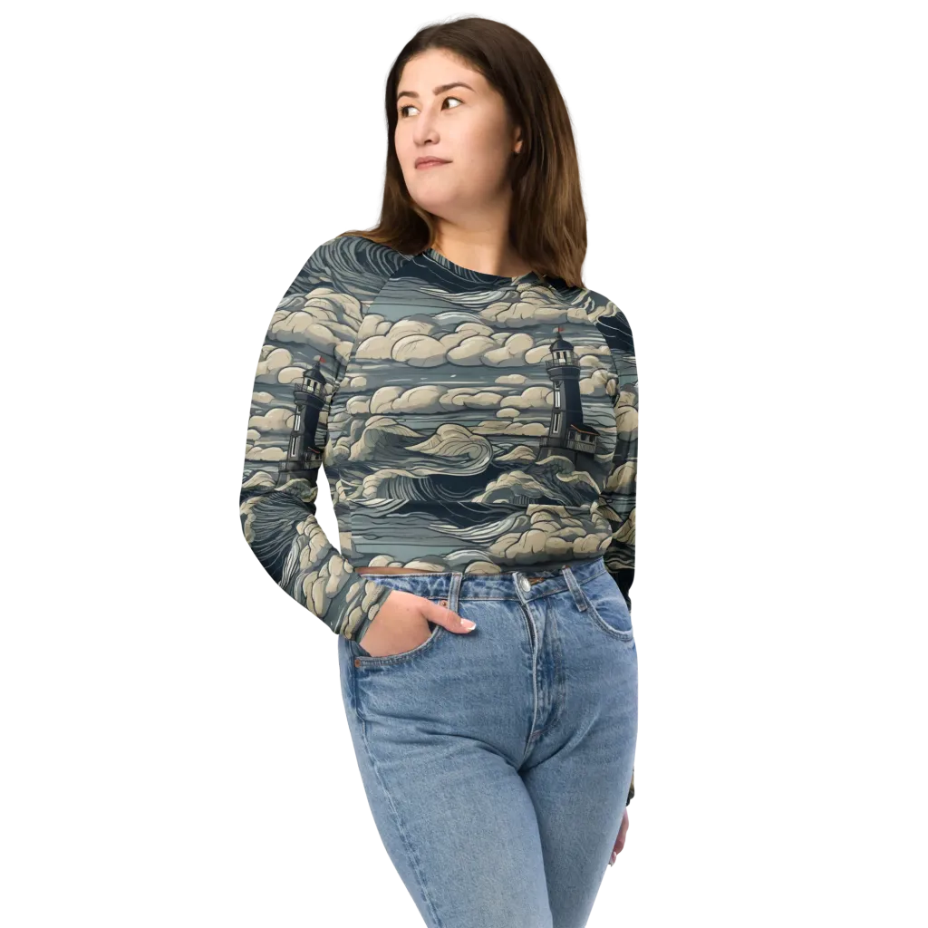 Stormwatch Lighthouse on Long Sleeve Crop Top — Front