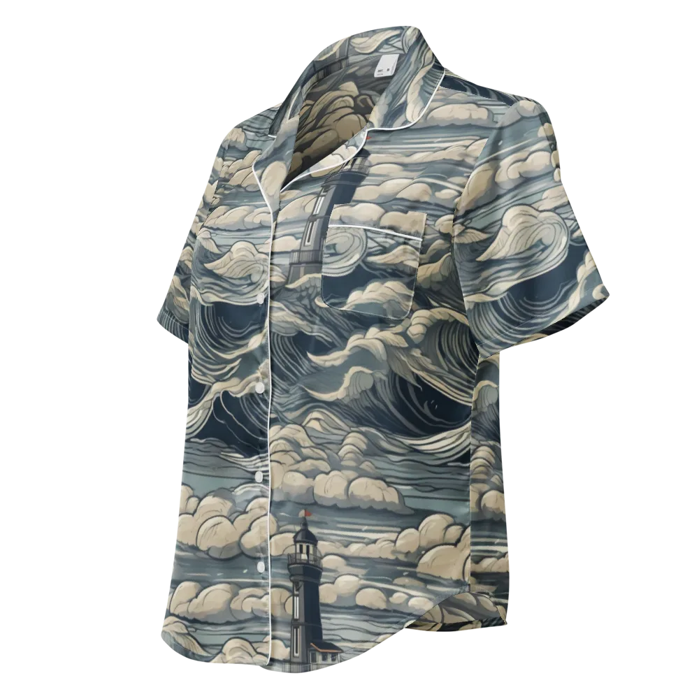 Stormwatch Lighthouse on Women's Short Sleeve Pajama Top — Left Front