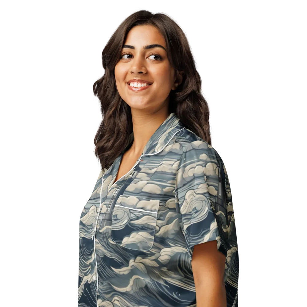 Stormwatch Lighthouse on Women's Short Sleeve Pajama Top — Left Front