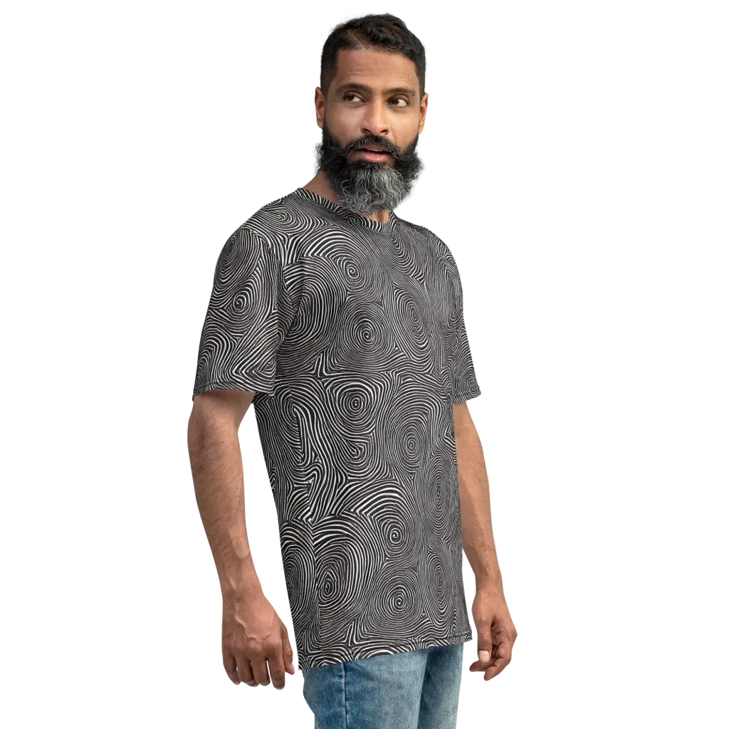 Obsidian Rings on Men's Crew Neck T-Shirt — Right