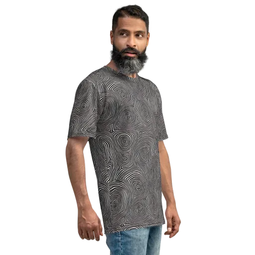 Obsidian Rings on a Men's Crew Neck T-Shirt