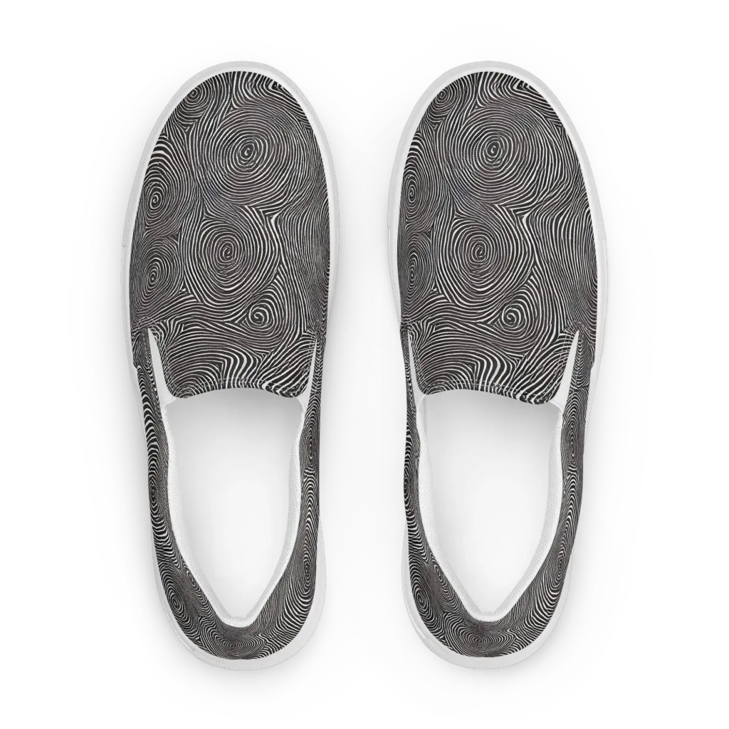 Obsidian Rings on Men's Slip-On Canvas Shoes — Front