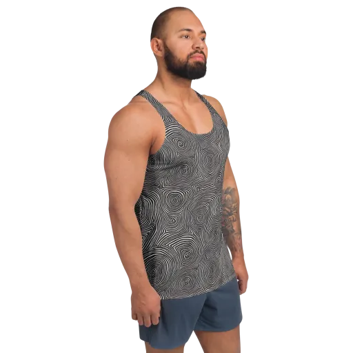 Obsidian Rings on a Men's Tank Top