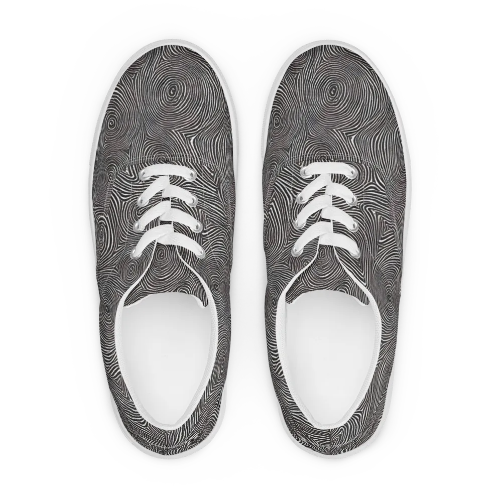 Obsidian Rings on Men's Lace-Up Canvas Shoes — Front