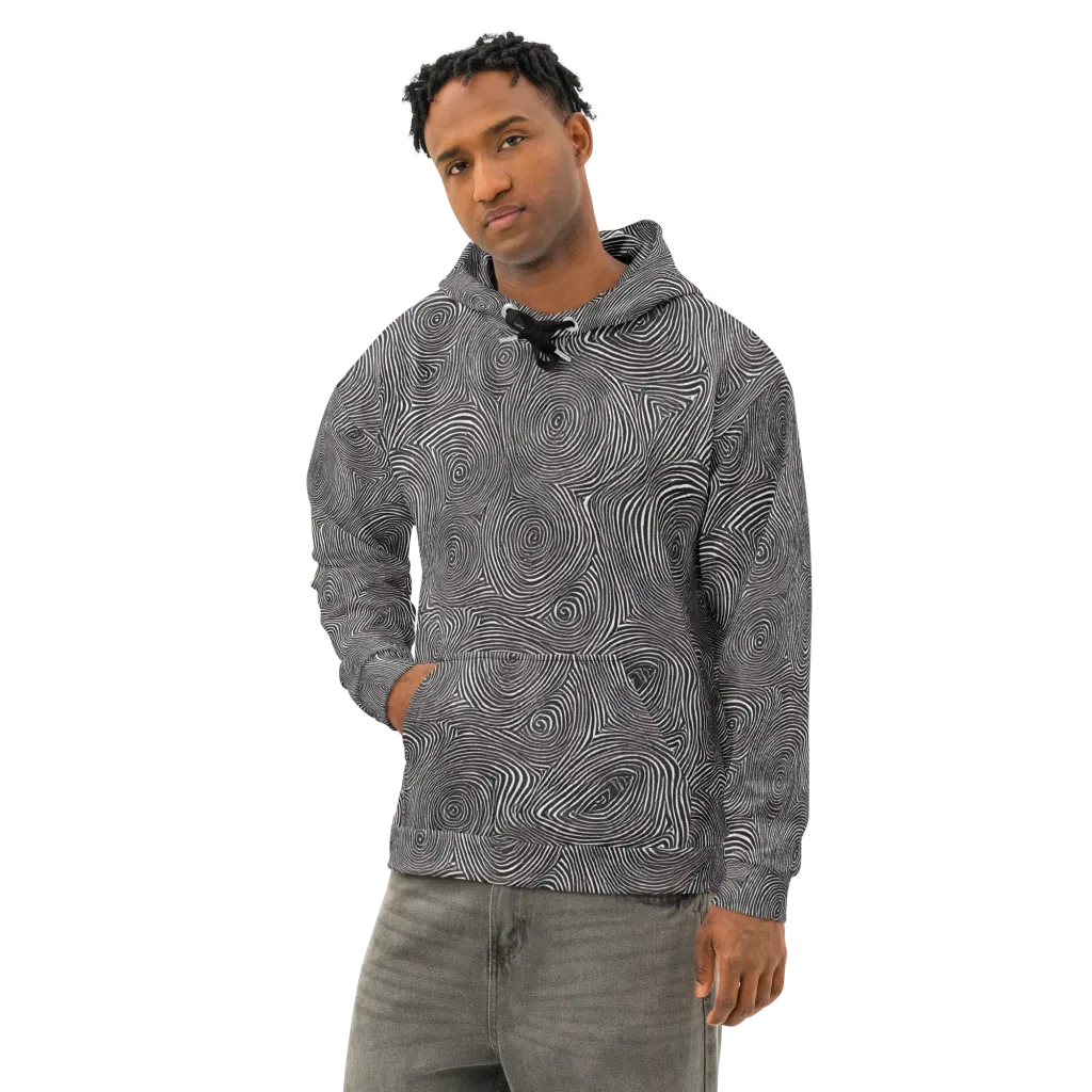 Obsidian Rings on Cotton Hoodie — Left Front